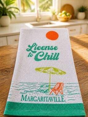 Margaritaville White Towel with Teal, Orange and Lime Beach Graphic
